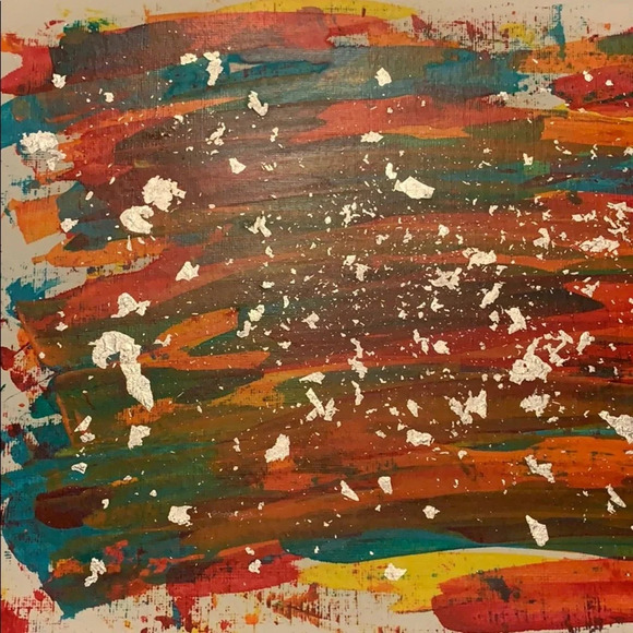 Red, olive, teal, yellow & orange ORIGINAL 9x12 - Picture 4 of 6